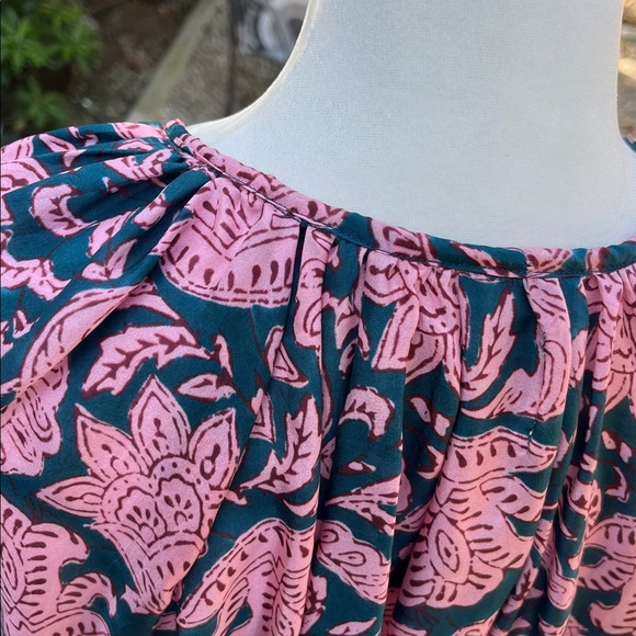 Hannah Artwear 100%Silk  Designer Teal and Pink Patterned Flowy Top - Picture 10 of 11